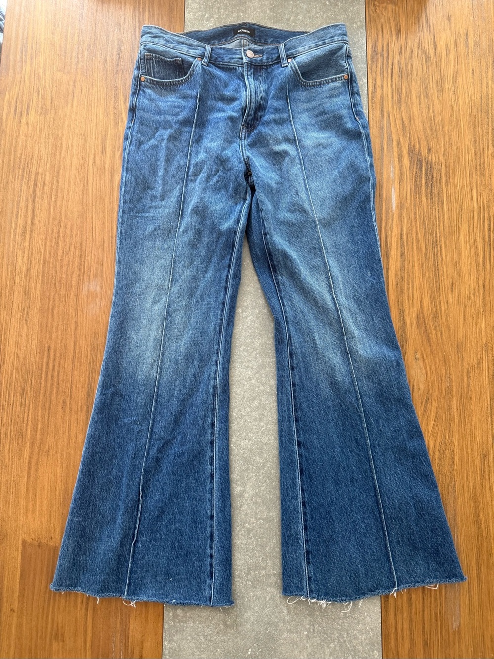 Express Dark Blue Flare Jeans with Front Seams
